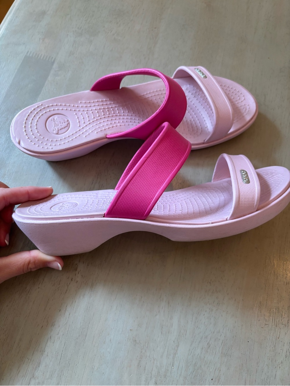 CROCS Two-Tone Pink Slide Sandals with Dual Straps